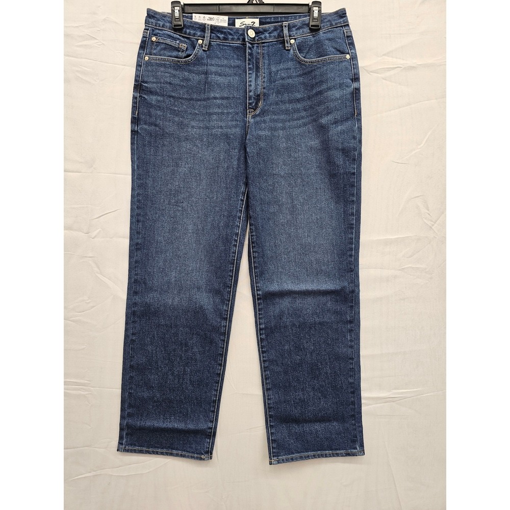 Seven7 Womens Loose Straight Leg High Rise‎ Jeans Confident Blue Denim Size 12